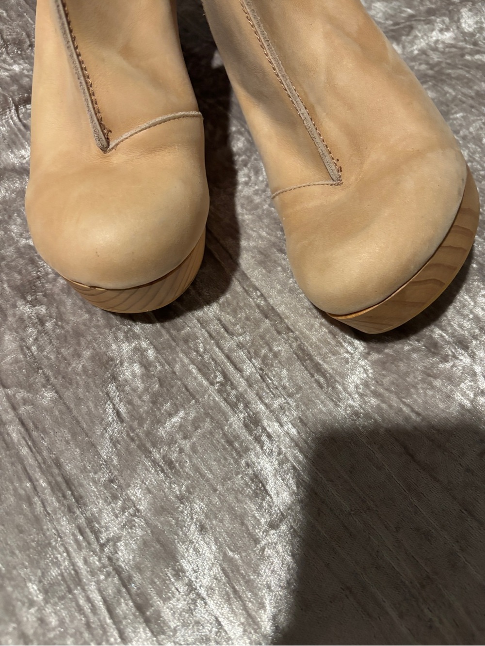 🌺Free People Size 8/39 Tan leather platform boots with wooden heel Cutout Heels - Picture 11 of 11